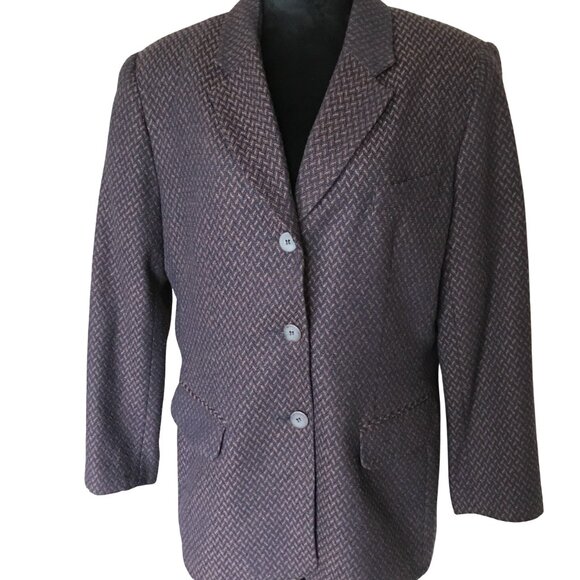 Norton McNaughton Wool Tweed Blazer: Vintage 70s Brown Herringbone, Size 14 - Picture 1 of 8